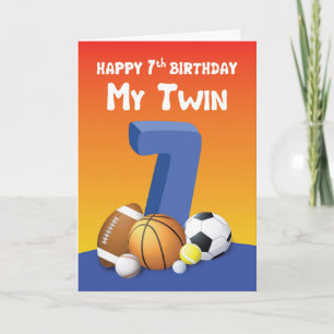 My Twin Brother 7th Birthday Sports Balls Card