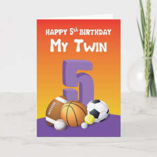 My Twin Sister 5th Birthday Sports Balls Card
