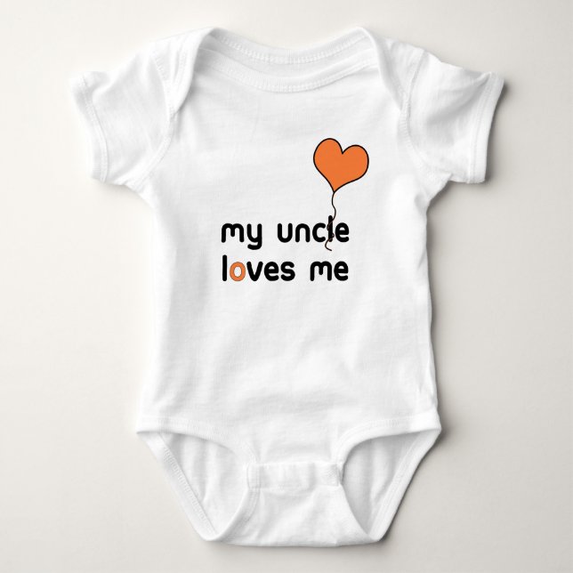 My Uncle loves me orange Heart Balloon Baby Bodysuit (Front)