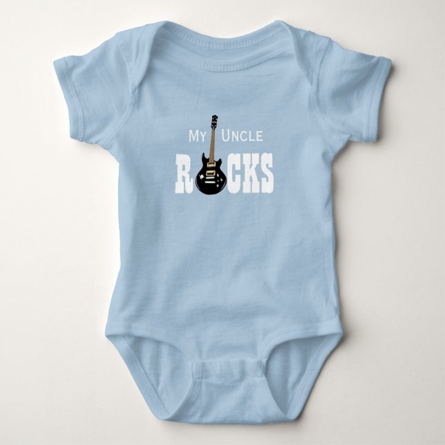 "My Uncle Rocks!" with electric guitar Baby Bodysuit (Front)