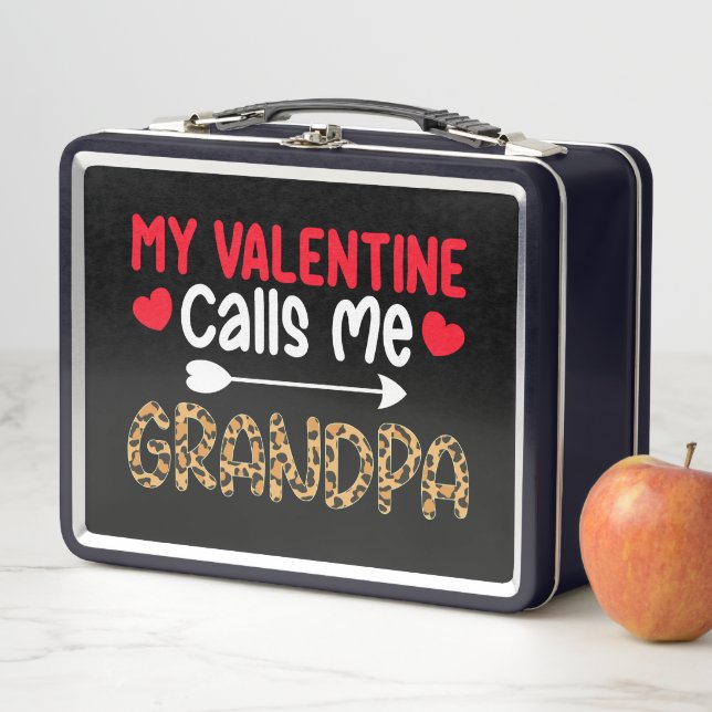 My Valentine Calls Me Grandpa Leopard Buffalo Metal Lunch Box (In Situ)