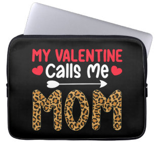 My Valentine Calls Me Mum Leopard Buffalo Plaid Laptop Sleeve