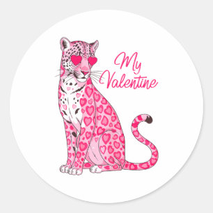 My Valentine Cute Leopard Heart Love Valentine Wom Classic Round Sticker