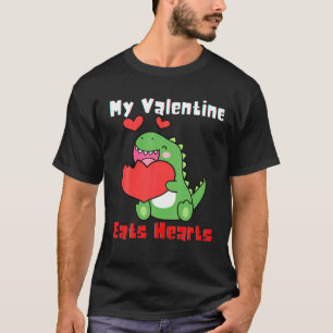 My Valentine Eats Hearts Funny Dinosaur Boys Valen T-Shirt