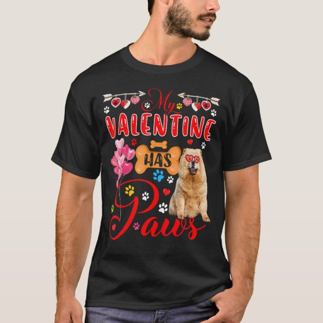 My Valentine Has Paws Cute Chow Chow Sunglasses He T-Shirt (Front)