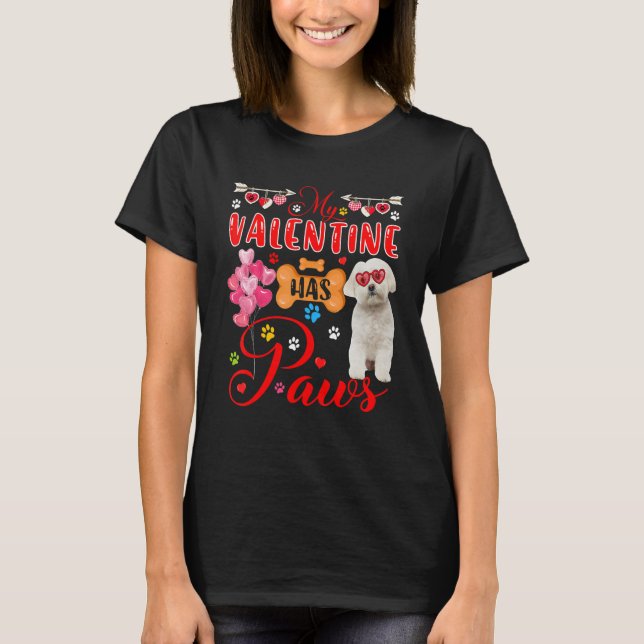 My Valentine Has Paws Cute Maltese Sunglasses Hear T-Shirt (Front)