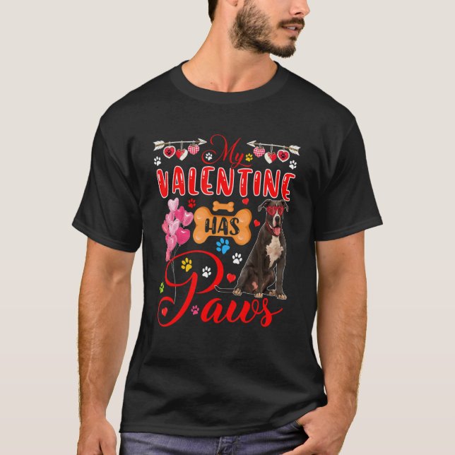 My Valentine Has Paws Cute Pit Bull Sunglasses Hea T-Shirt (Front)