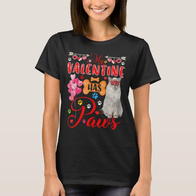 My Valentine Has Paws Cute Ragdoll Cat Sunglasses  T-Shirt (Front)