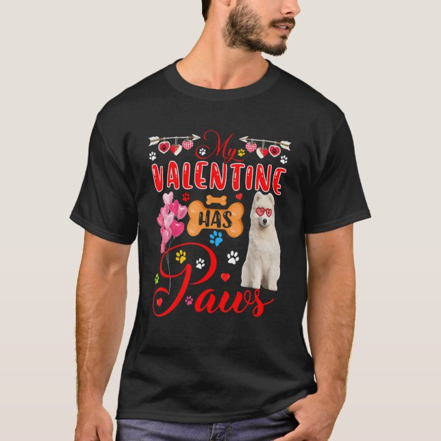 My Valentine Has Paws Cute Samoyed Sunglasses Hear T-Shirt (Front)