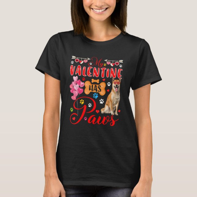 My Valentine Has Paws Cute Shiba Inu Sunglasses He T-Shirt (Front)