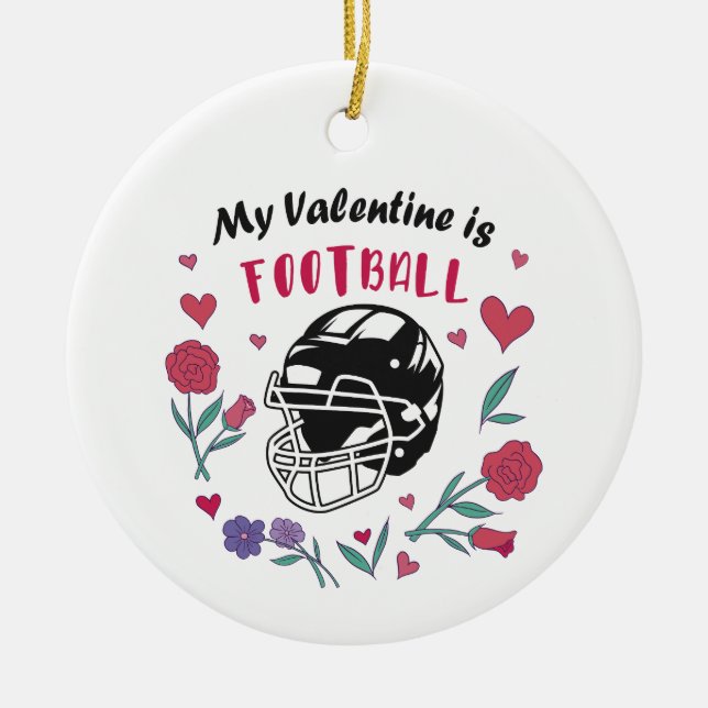 My Valentine is Football Business Card Ceramic Ornament (Front)