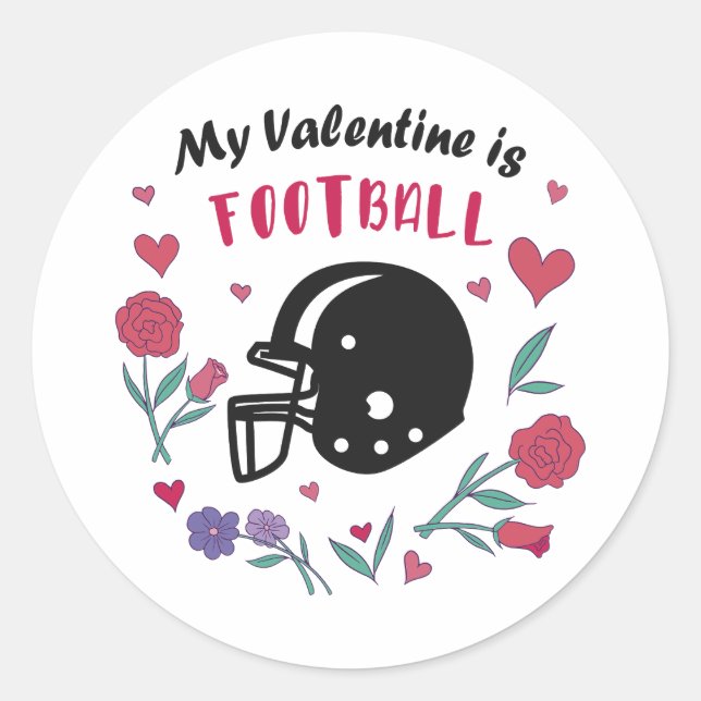 My Valentine is Football Invitation Postcard Classic Round Sticker (Front)