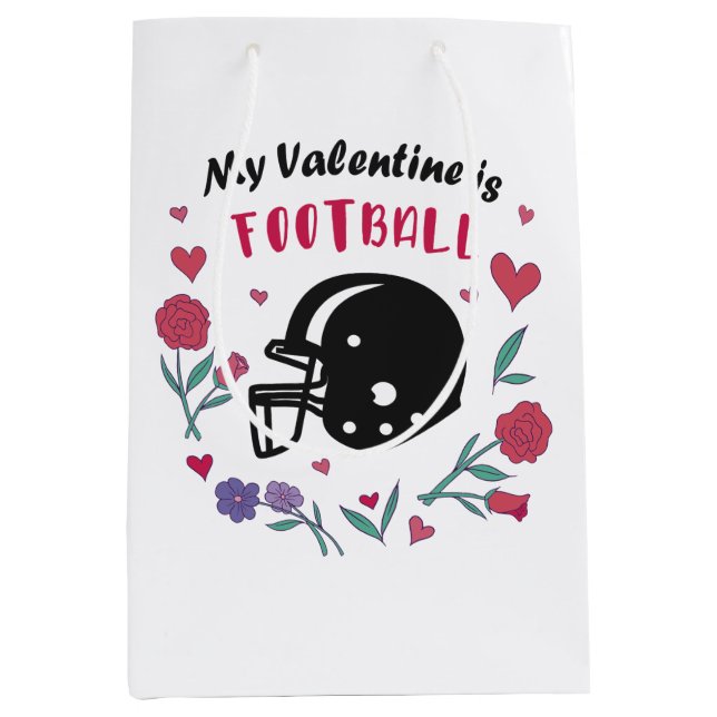 My Valentine is Football Invitation Postcard T-Shi Medium Gift Bag (Front)