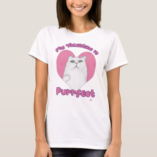 My Valentine is Purrfect Cute Cat Heart Art T-Shirt (Front)