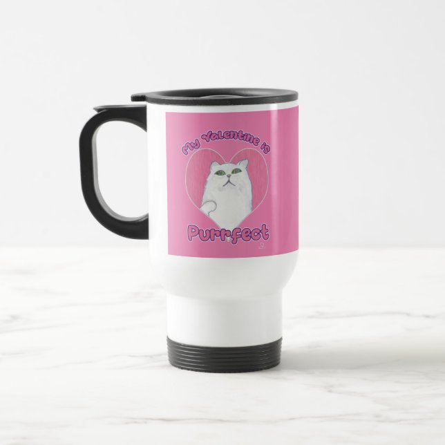 My Valentine is Purrfect Cute Cat Love Design Travel Mug (Left)