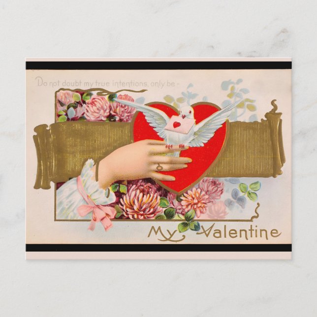 My Valentine Vintage Dove Letter Holiday Postcard (Front)