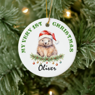 My Very 1st Christmas Aussie Wombat with Name Ceramic Ornament