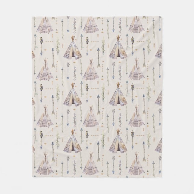 My Village Teepee Fleece Blanket (Front)