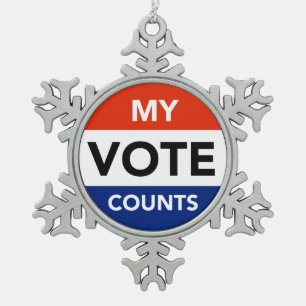My Vote Counts Snowflake Pewter Christmas Ornament