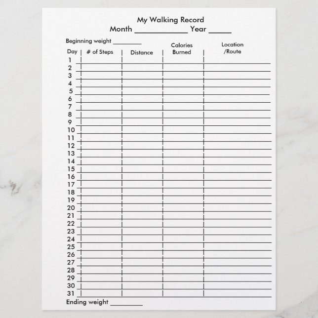My Walking Record Step Pedometer Chart Flyer (Front)