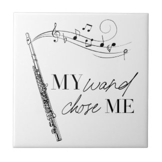 My Wand Chose Me Flute Black & White Quote Ceramic Tile