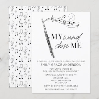 My Wand Chose Me Quote Musical Notes Flute Recital Invitation