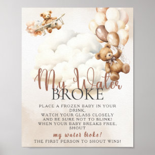 MY WATER BROKE Baby Shower Game We Can Bearly Wait Poster
