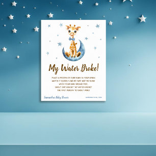 My Water Broke Game Baby Shower Sign Blue Giraffe