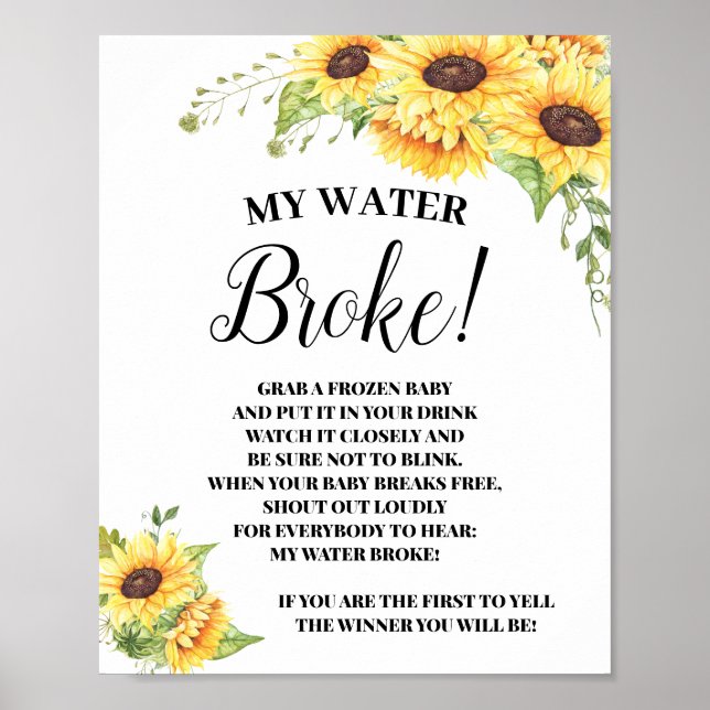 My Water Broke game sign Baby shower (Front)