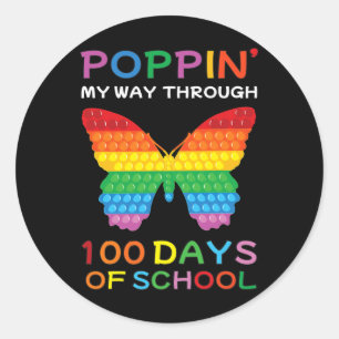 My Way Through 100 Days Of School Butterfly Girls Classic Round Sticker