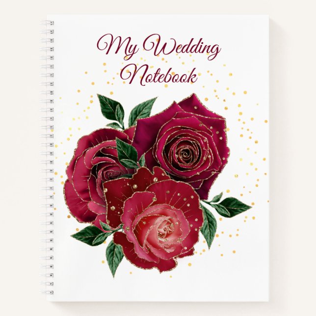 My Wedding Notebook Gold and Red Roses (Front)