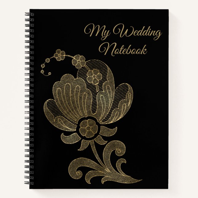My Wedding Notebook Gold Filegree on Black (Front)