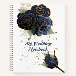 My Wedding Notebook Navy and Gold Roses