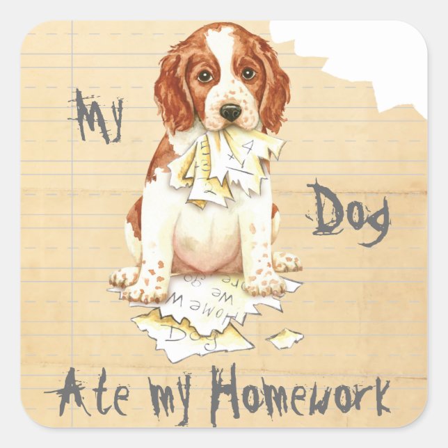 My Welsh Springer Ate My Homework Square Sticker (Front)