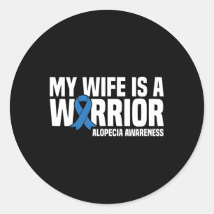 My Wife is a Warrior Blue Ribbon Alopecia Awarenes Classic Round Sticker