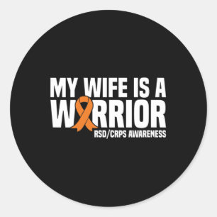 My Wife Is A Warrior Orange Ribbon Rsdcrps Awarene Classic Round Sticker