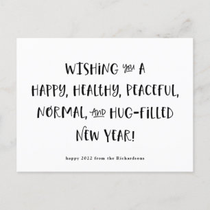 My Wish for 2022   Black and White Happy New Year Holiday Postcard