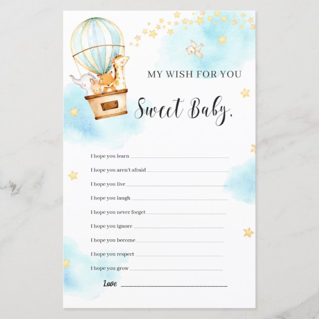 My wish for you Baby Shower game cute animals (Front)