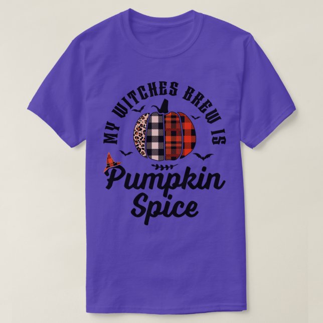 My Witches Brew Is Pumpkin Spice Halloween Plaid L T-Shirt (Design Front)
