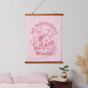 My Wonderful World Retro Flowers Hanging Tapestry