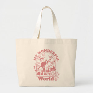My Wonderful World Retro Flowers Large Tote Bag