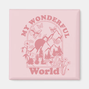 My Wonderful World Retro Flowers Magnet