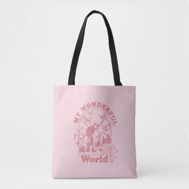 My Wonderful World Retro Flowers Tote Bag (Front)