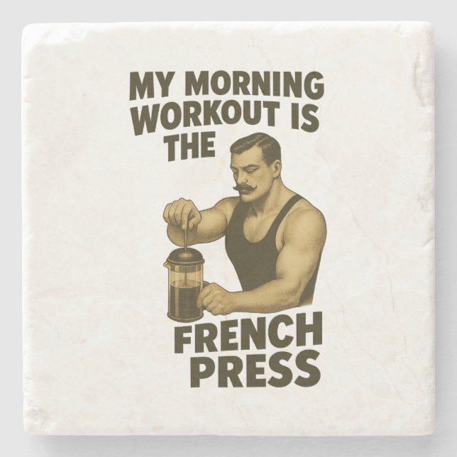 My Workout is the French Press Marble Coaster (Front)
