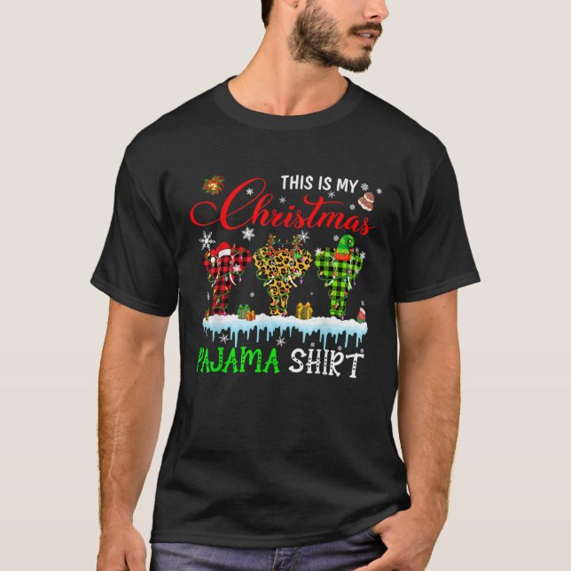 My Xmas Pajama Red Plaid Santa Reindeer Elf Elepha T-Shirt (Front)