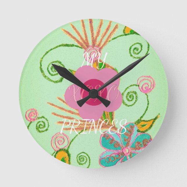 My XOXO Little Princess Floral Art Print Design Round Clock (Front)