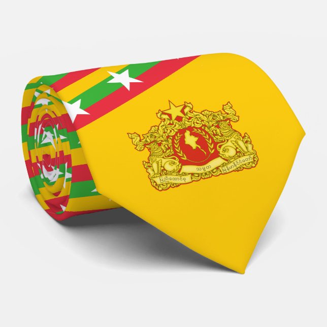 Myanma / Burmese Flag & State Seal Tie (Rolled)
