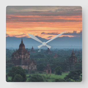 Myanmar, Bagan Sunrise Square Wall Clock