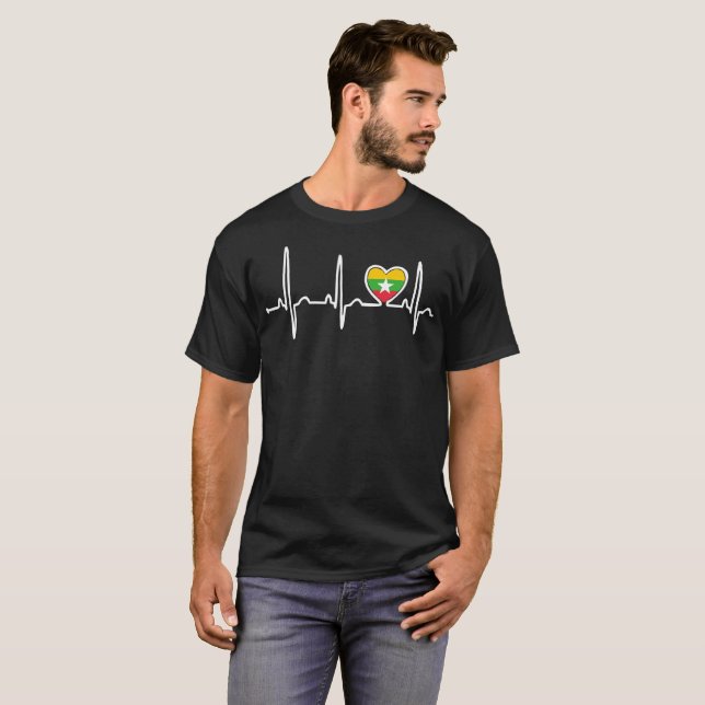 Myanmar Country Flag Heartbeat Pride Tshirt (Front Full)