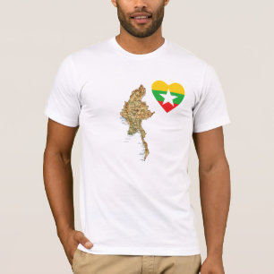 Myanmar Flag Heart and Map T-Shirt